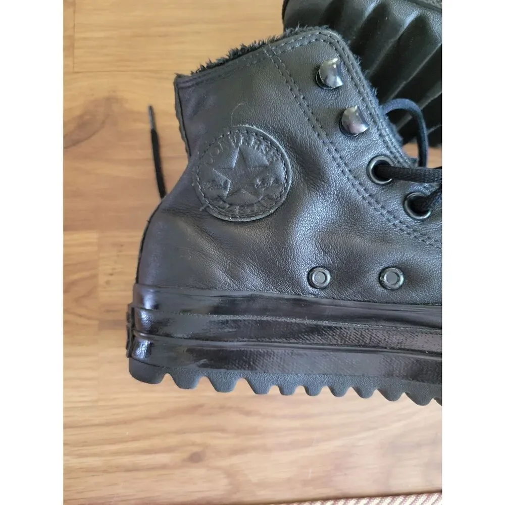 Converse CTAS Lift Ripple All Black Leather High‎ Top Sneakers Chuck Taylor Size